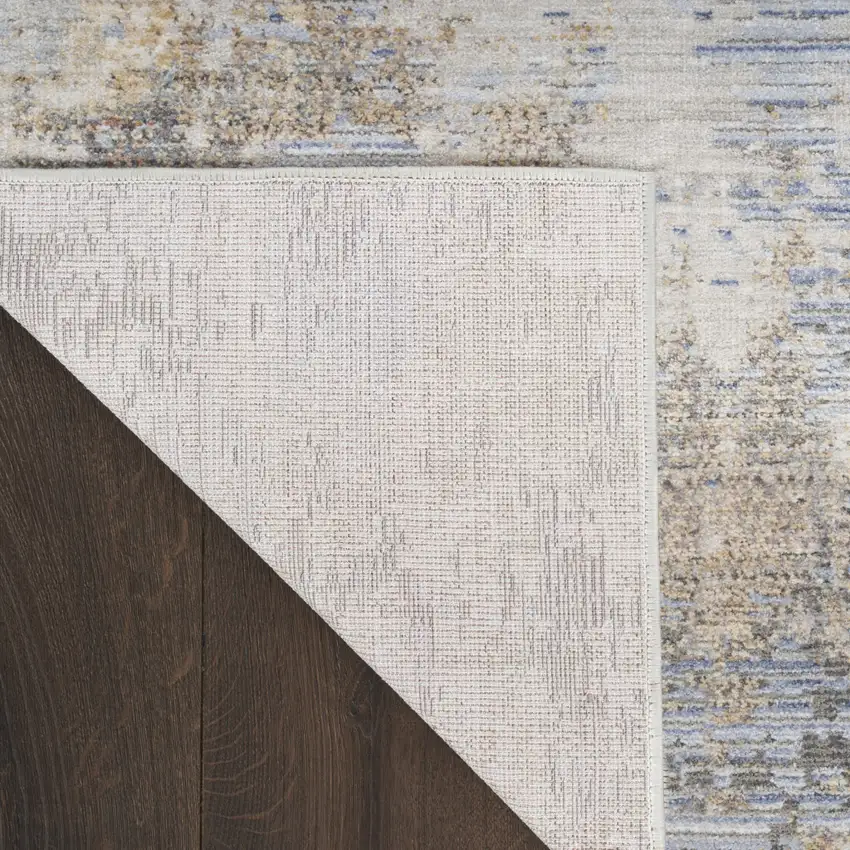 8' Beige Blue and Gray Abstract Runner Rug With Fringe Photo 6