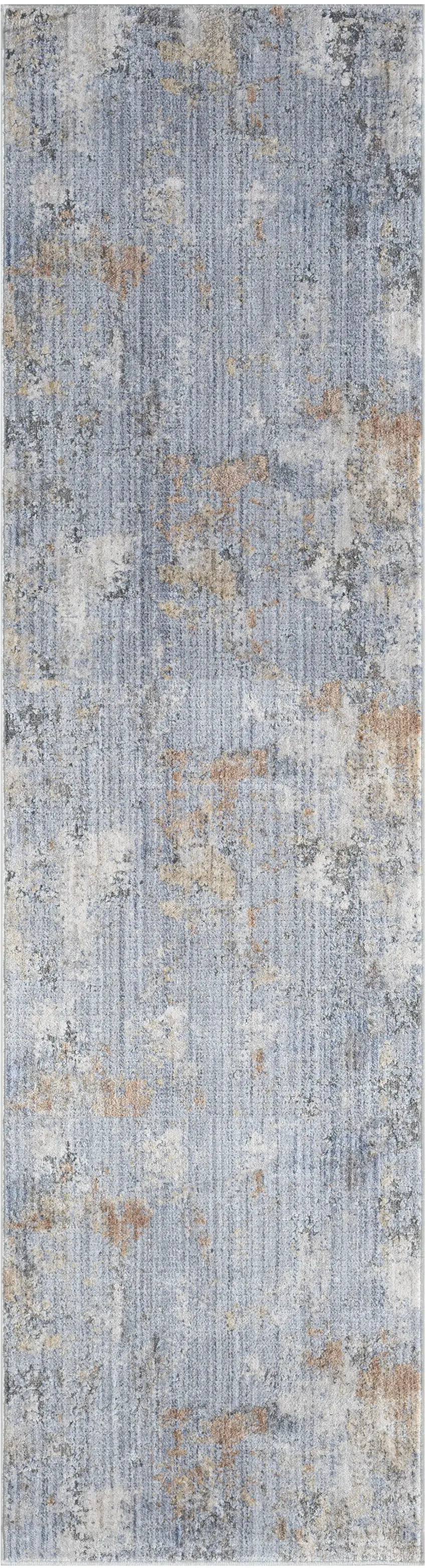 8' Beige Blue and Gray Abstract Runner Rug With Fringe Photo 2
