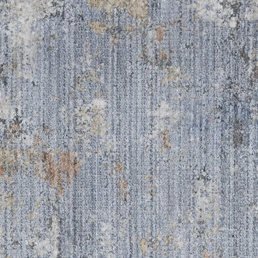 8' Beige Blue and Gray Abstract Runner Rug With Fringe Photo 7