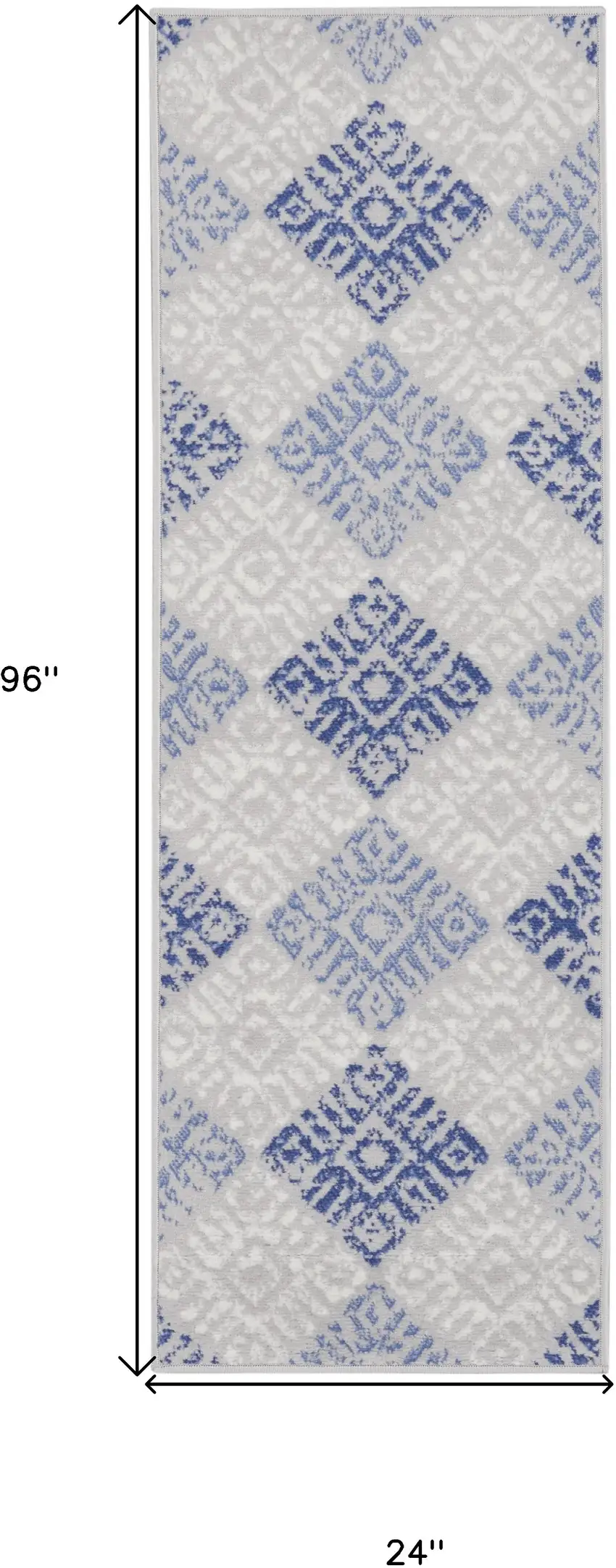 8' Beige Blue and Gray Geometric Distressed Non Skid Runner Rug Photo 3