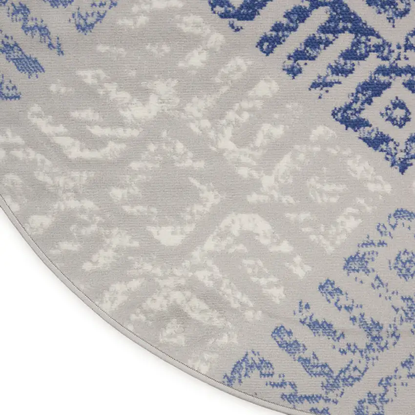 8' Beige Blue and Gray Geometric Round Rug Photo 9
