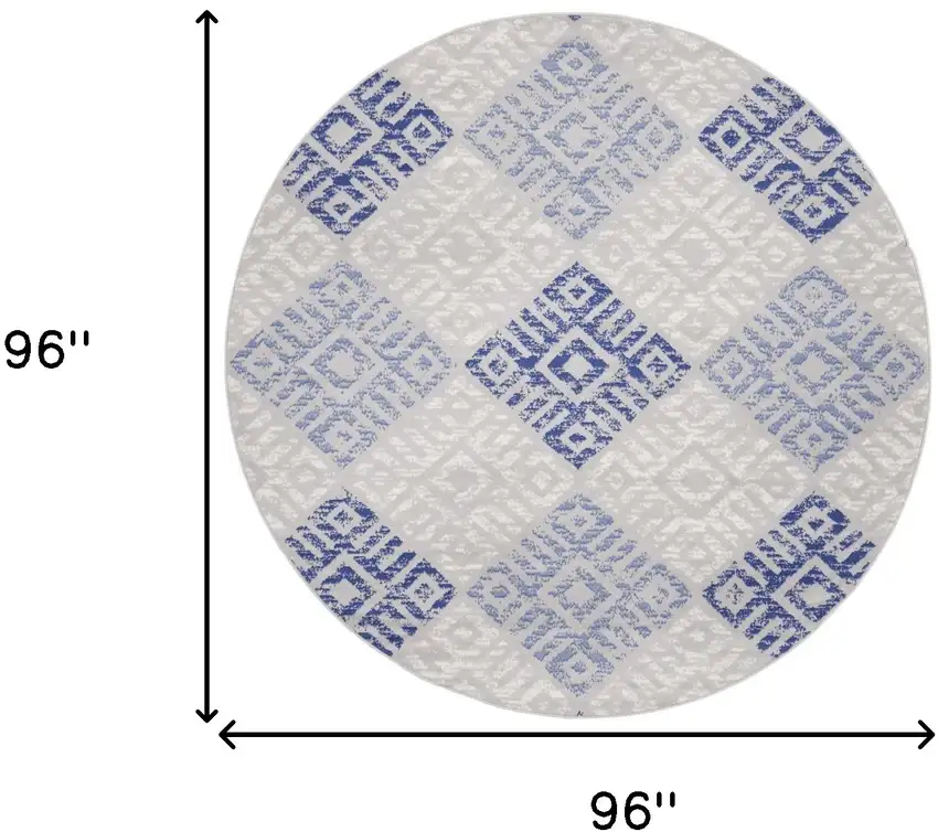 8' Beige Blue and Gray Geometric Round Rug Photo 3