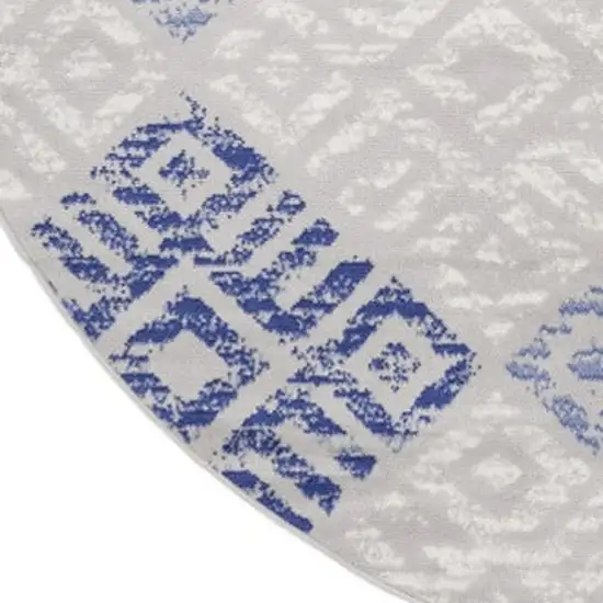 8' Beige Blue and Gray Geometric Round Rug Photo 3