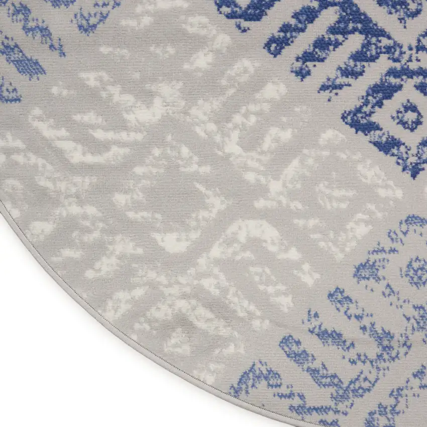 5' Beige Blue and Gray Geometric Round Rug Photo 9