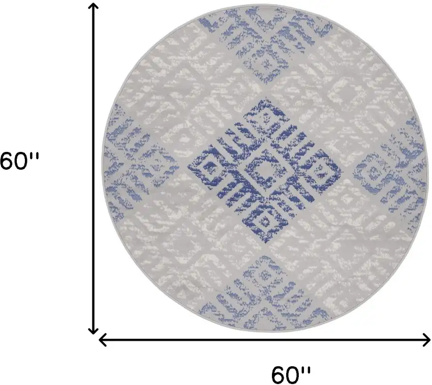 5' Beige Blue and Gray Geometric Round Rug Photo 3