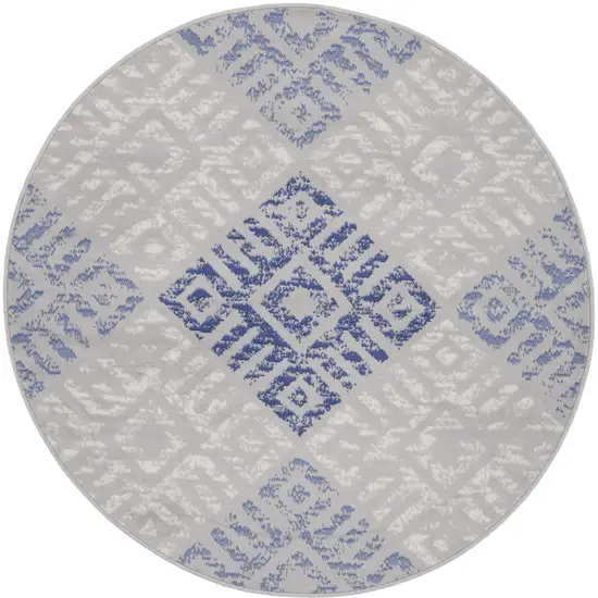 5' Beige Blue and Gray Geometric Round Rug Photo 2