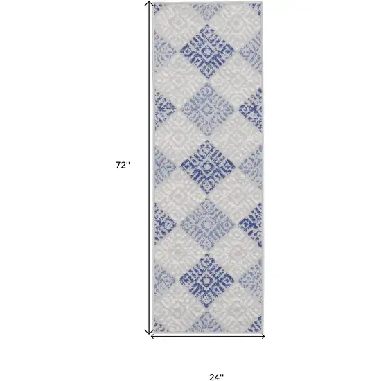 6' Beige Blue and Gray Geometric Runner Rug Photo 3