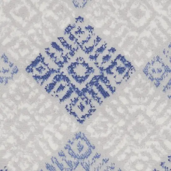 6' Beige Blue and Gray Geometric Runner Rug Photo 6