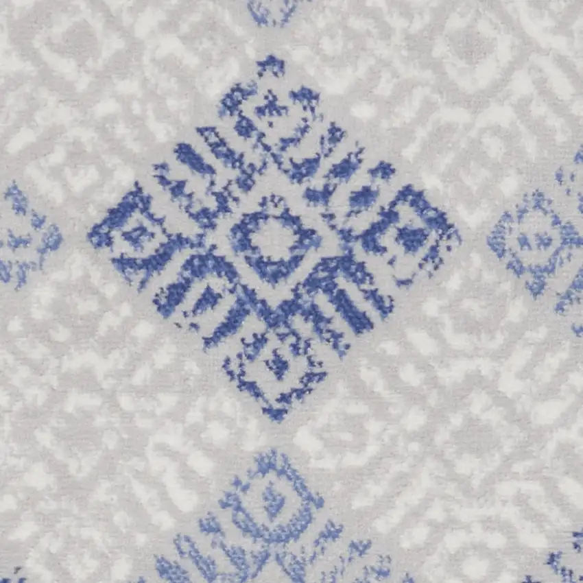 6' Beige Blue and Gray Geometric Runner Rug Photo 6