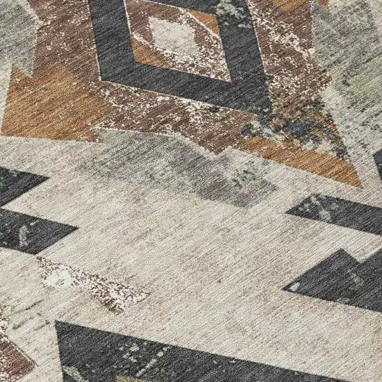 8' Beige Brown And Charcoal Round Aztec Washable Indoor Outdoor Area Rug Photo 8