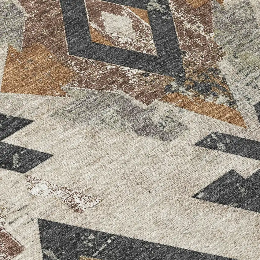 8' Beige Brown And Charcoal Round Aztec Washable Indoor Outdoor Area Rug Photo 8