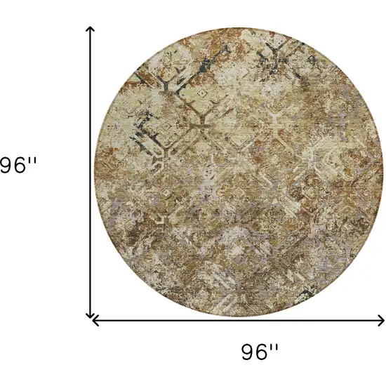 8' Beige Brown And Copper Round Geometric Washable Indoor Outdoor Area Rug Photo 7