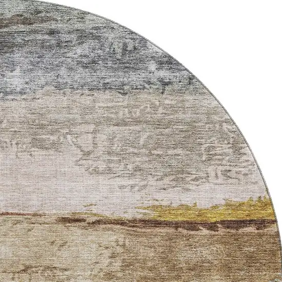 8' Beige Brown And Gray Abstract Washable Round Rug With UV Protection Photo 3