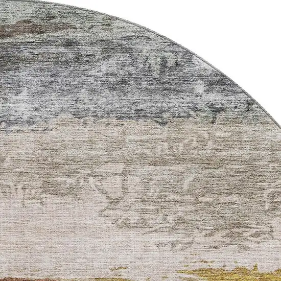 8' Beige Brown And Gray Abstract Washable Round Rug With UV Protection Photo 2
