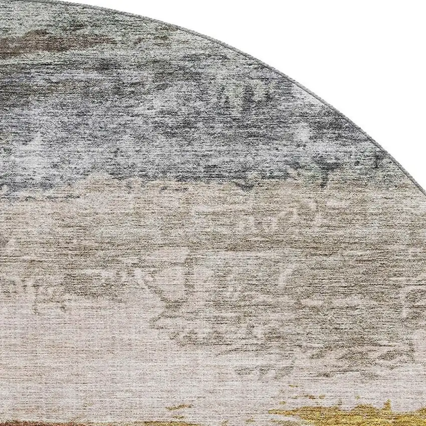 8' Beige Brown And Gray Abstract Washable Round Rug With UV Protection Photo 2