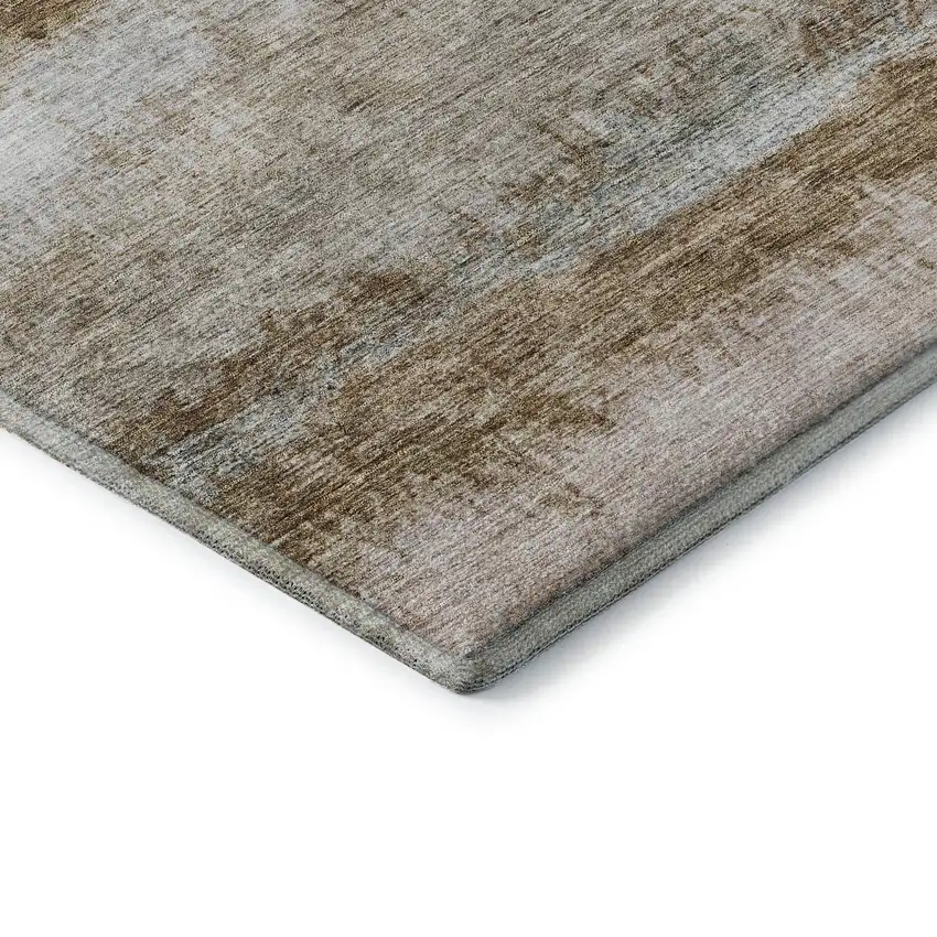 8' Beige Brown And Gray Abstract Washable Round Rug With UV Protection Photo 6