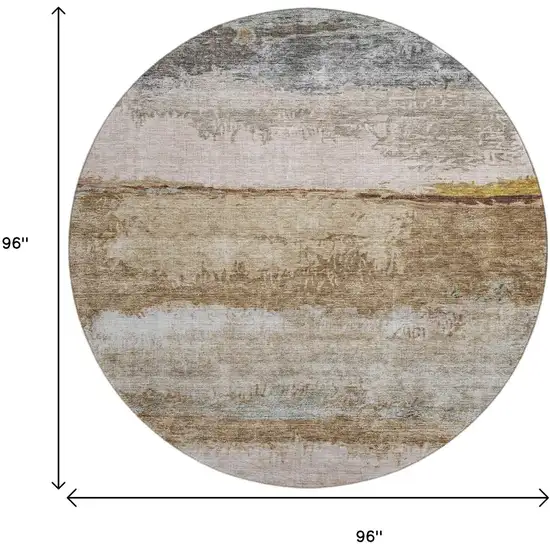 8' Beige Brown And Gray Abstract Washable Round Rug With UV Protection Photo 9