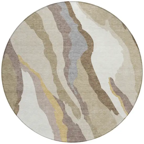 8' Beige Brown And Gray Round Abstract Washable Indoor Outdoor Area Rug Photo 7