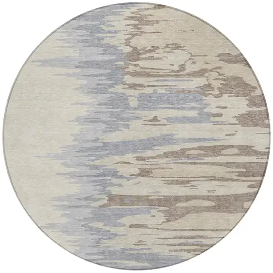 8' Beige Brown And Gray Round Abstract Washable Indoor Outdoor Area Rug Photo 5