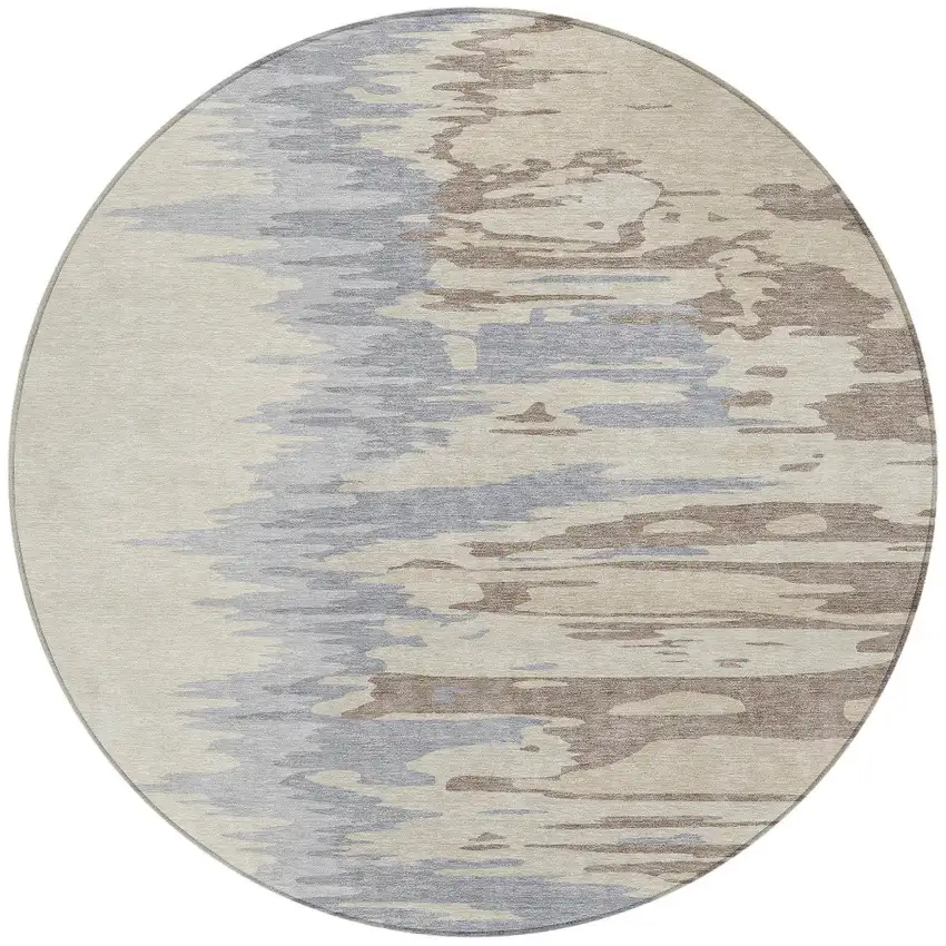 8' Beige Brown And Gray Round Abstract Washable Indoor Outdoor Area Rug Photo 5