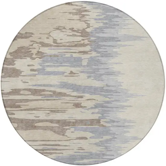 8' Beige Brown And Gray Round Abstract Washable Indoor Outdoor Area Rug Photo 6