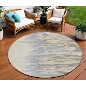 Photo of 8' Beige Brown And Gray Round Abstract Washable Indoor Outdoor Area Rug