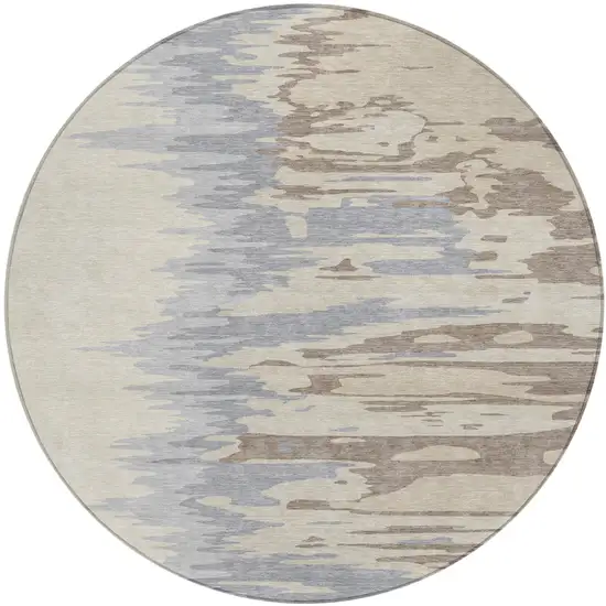 8' Beige Brown And Gray Round Abstract Washable Indoor Outdoor Area Rug Photo 2