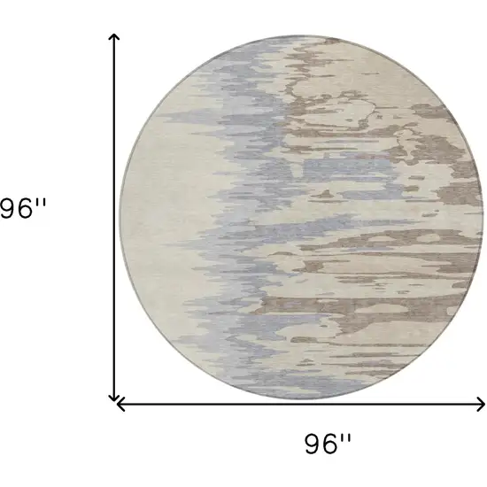 8' Beige Brown And Gray Round Abstract Washable Indoor Outdoor Area Rug Photo 9