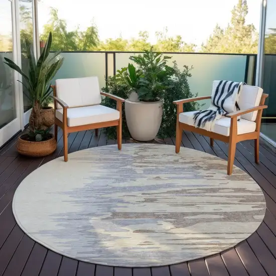 8' Beige Brown And Gray Round Abstract Washable Indoor Outdoor Area Rug Photo 7