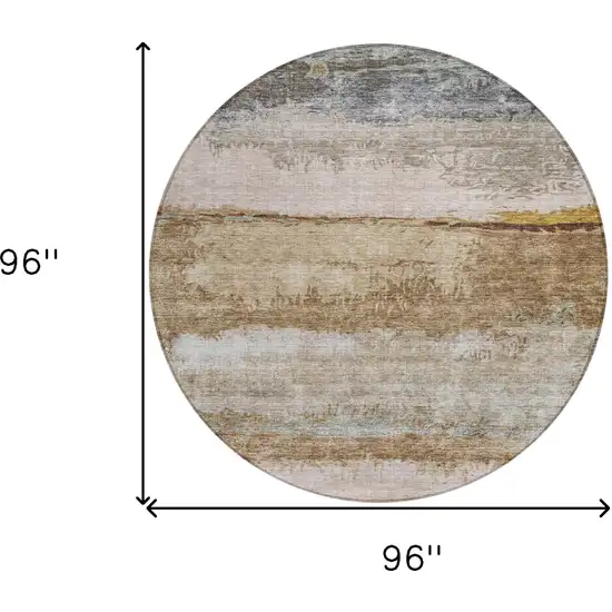 8' Beige Brown And Gray Round Abstract Washable Indoor Outdoor Area Rug Photo 3