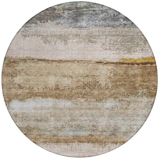 8' Beige Brown And Gray Round Abstract Washable Indoor Outdoor Area Rug Photo 4