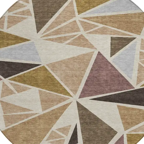 8' Beige Brown And Gray Round Geometric Washable Indoor Outdoor Area Rug Photo 4