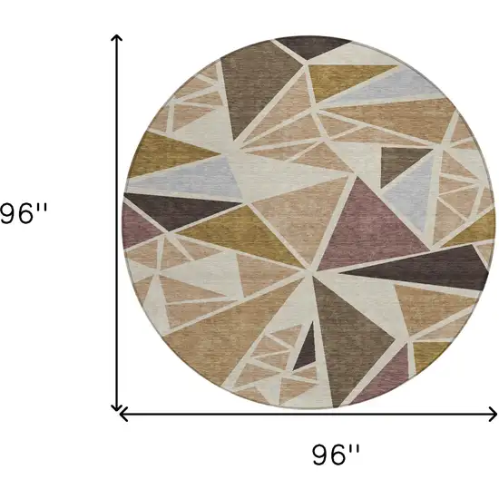 8' Beige Brown And Gray Round Geometric Washable Indoor Outdoor Area Rug Photo 3