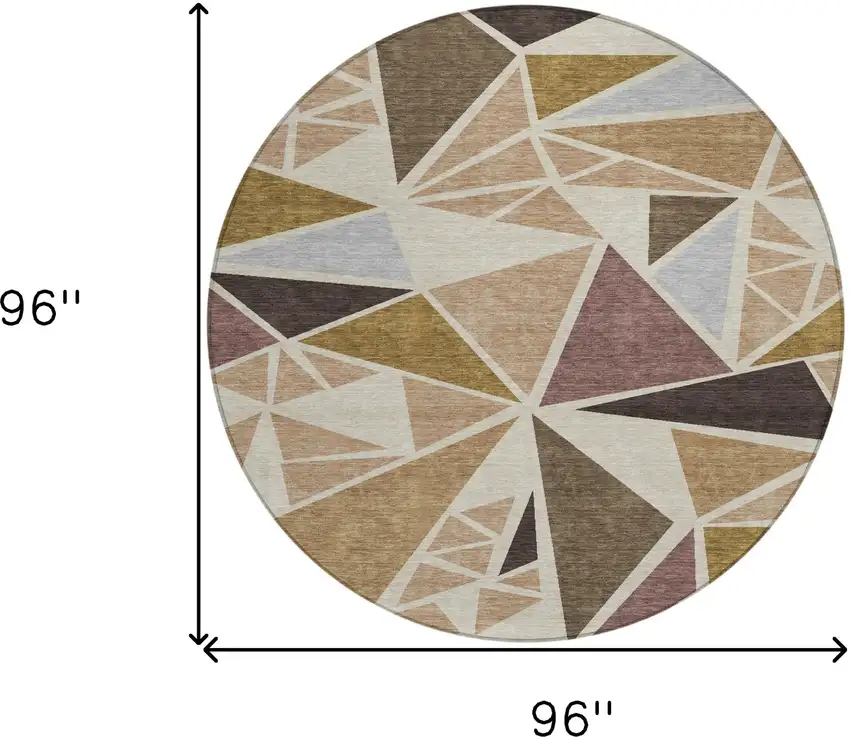 8' Beige Brown And Gray Round Geometric Washable Indoor Outdoor Area Rug Photo 3