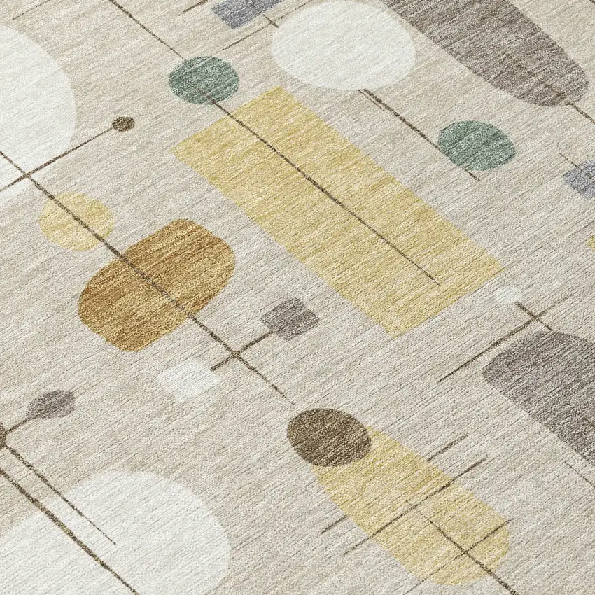 8' Beige Brown And Gray Round Geometric Washable Indoor Outdoor Area Rug Photo 8