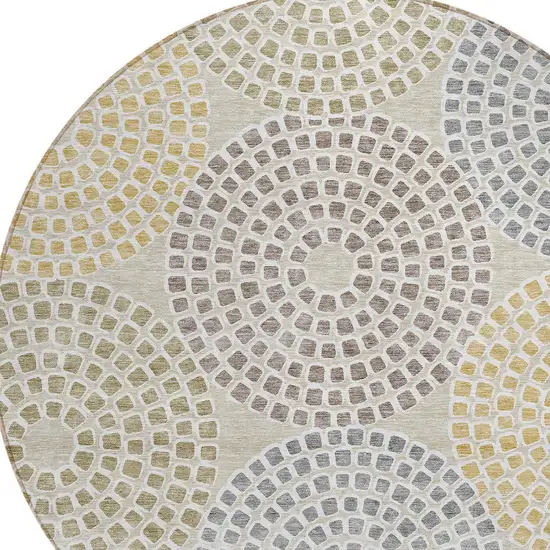 8' Beige Brown And Gray Round Geometric Washable Indoor Outdoor Area Rug Photo 4