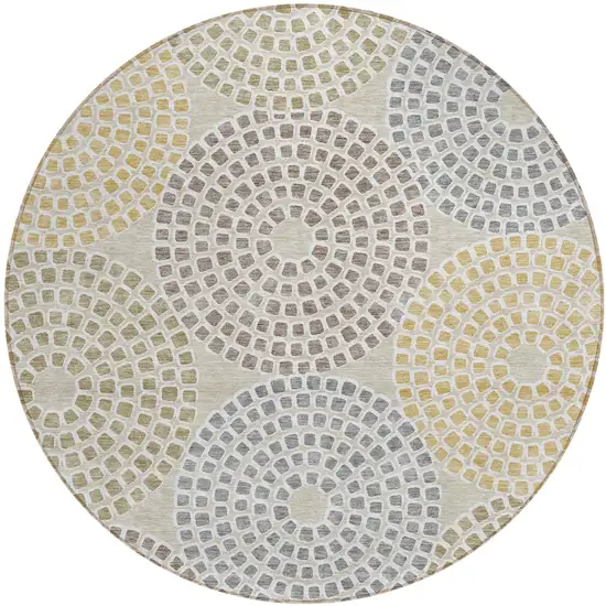 8' Beige Brown And Gray Round Geometric Washable Indoor Outdoor Area Rug Photo 2