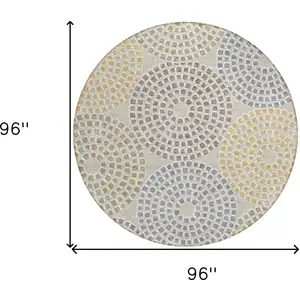 Photo of 8' Beige Brown And Gray Round Geometric Washable Indoor Outdoor Area Rug