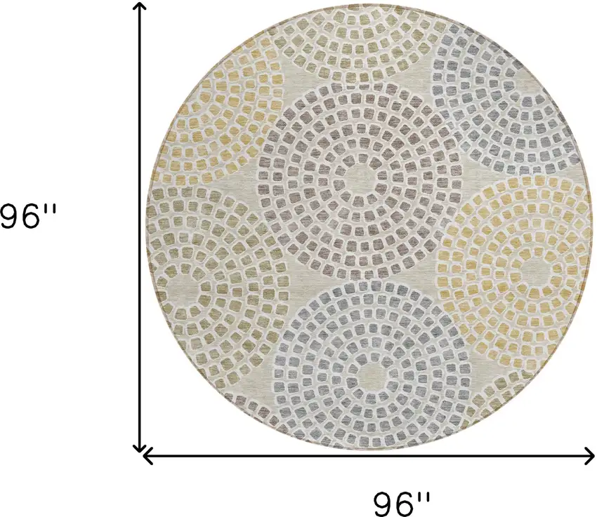 8' Beige Brown And Gray Round Geometric Washable Indoor Outdoor Area Rug Photo 3