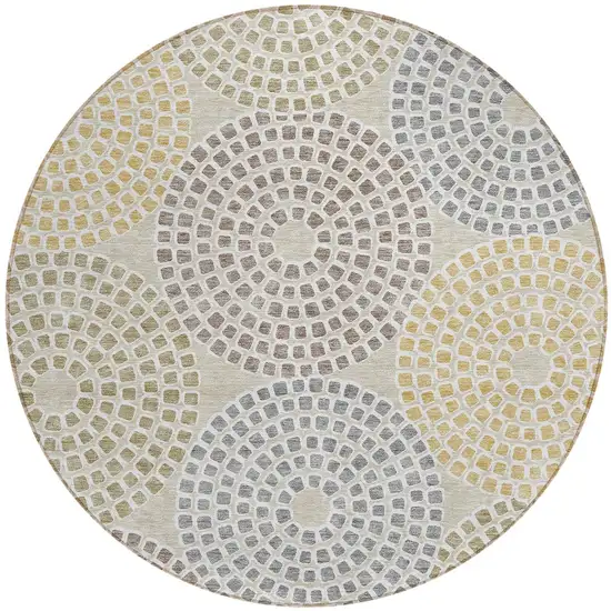 8' Beige Brown And Gray Round Geometric Washable Indoor Outdoor Area Rug Photo 6