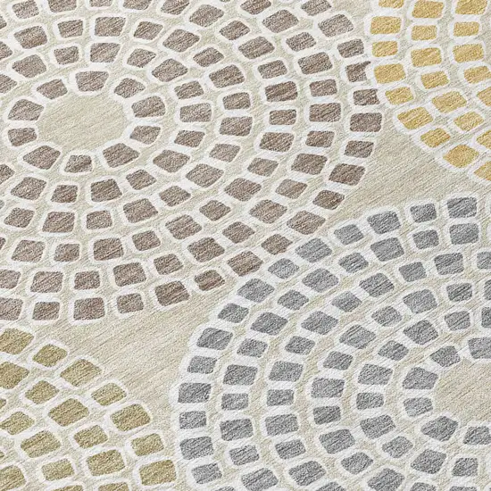 8' Beige Brown And Gray Round Geometric Washable Indoor Outdoor Area Rug Photo 5