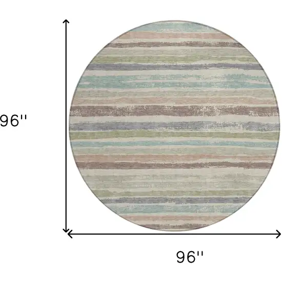 8' Beige Brown And Gray Round Striped Washable Indoor Outdoor Area Rug Photo 3