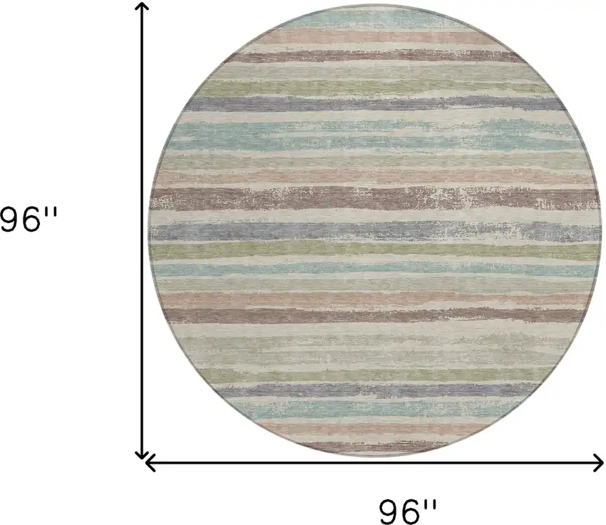 8' Beige Brown And Gray Round Striped Washable Indoor Outdoor Area Rug Photo 3