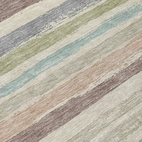 8' Beige Brown And Gray Round Striped Washable Indoor Outdoor Area Rug Photo 8