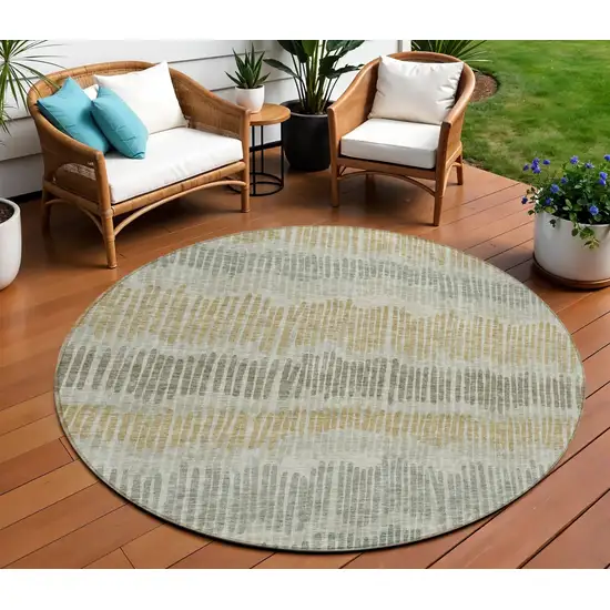 8' Beige Brown And Gray Round Striped Washable Indoor Outdoor Area Rug Photo 1