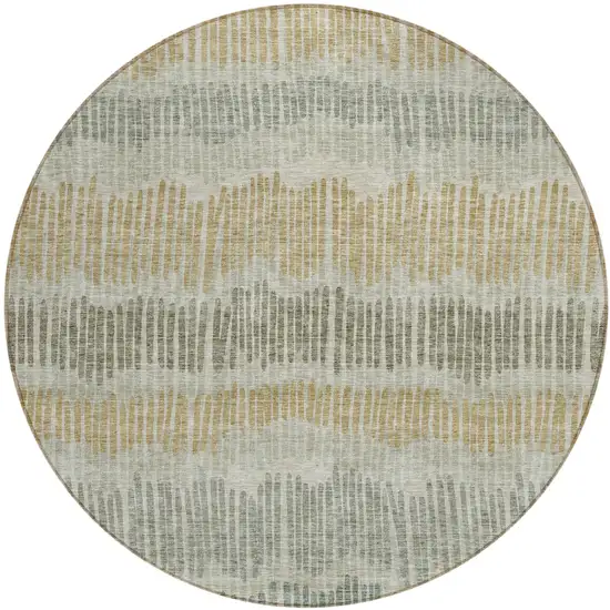 8' Beige Brown And Gray Round Striped Washable Indoor Outdoor Area Rug Photo 2