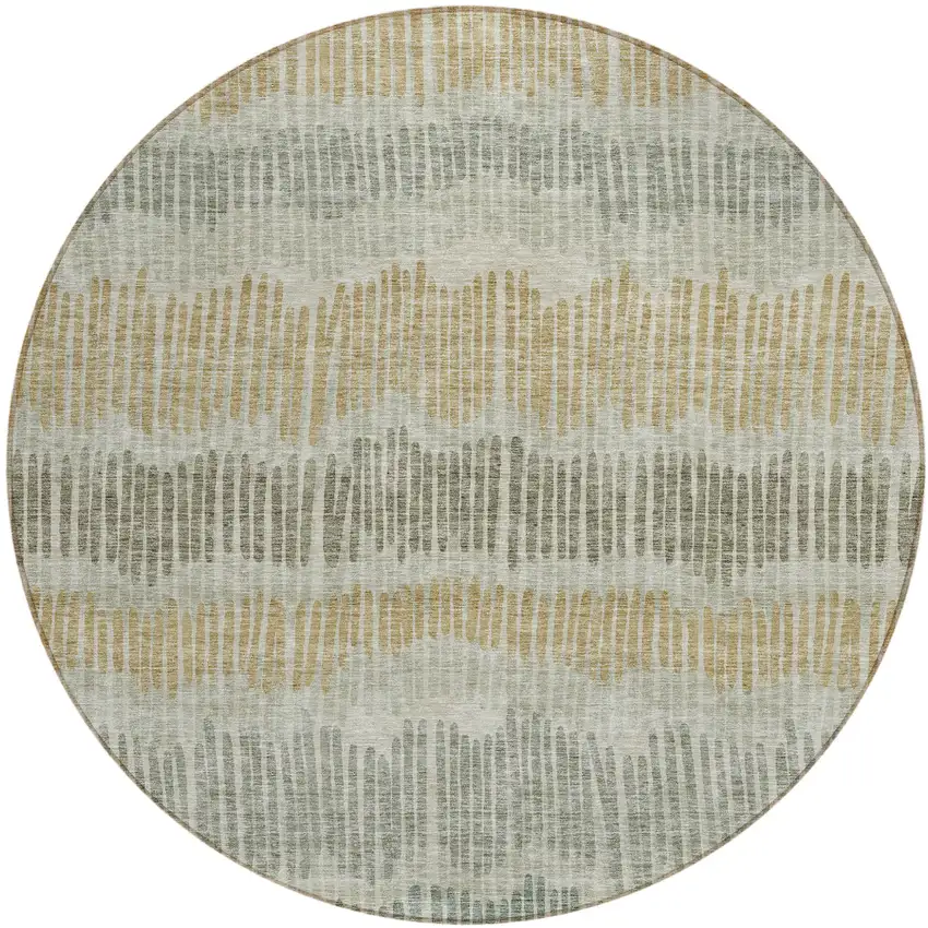 8' Beige Brown And Gray Round Striped Washable Indoor Outdoor Area Rug Photo 2