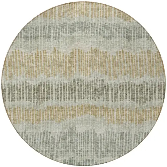 8' Beige Brown And Gray Round Striped Washable Indoor Outdoor Area Rug Photo 5