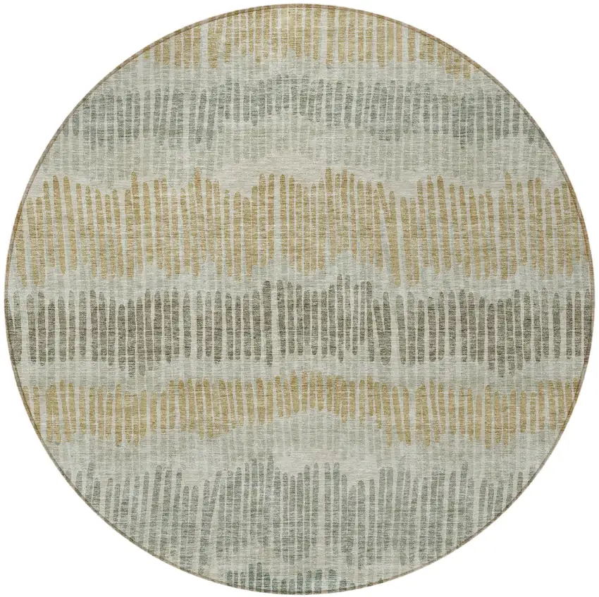 8' Beige Brown And Gray Round Striped Washable Indoor Outdoor Area Rug Photo 5