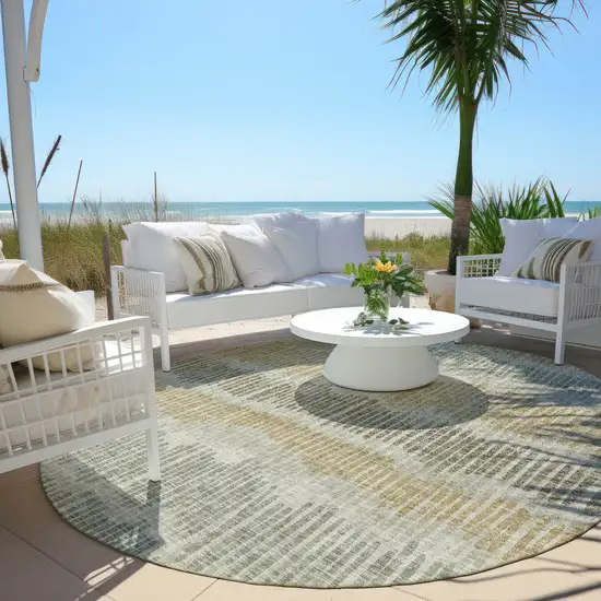 8' Beige Brown And Gray Round Striped Washable Indoor Outdoor Area Rug Photo 6